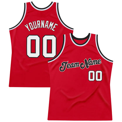 Custom Red White-Black Authentic Throwback Basketball Jersey - Sky-Custom