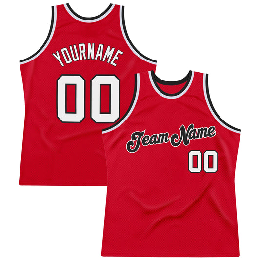 Custom Red White-Black Authentic Throwback Basketball Jersey - Sky-Custom