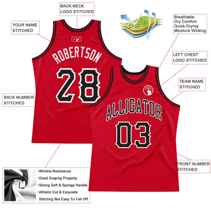 Custom Red Black-White Authentic Throwback Basketball Jersey - Sky-Custom