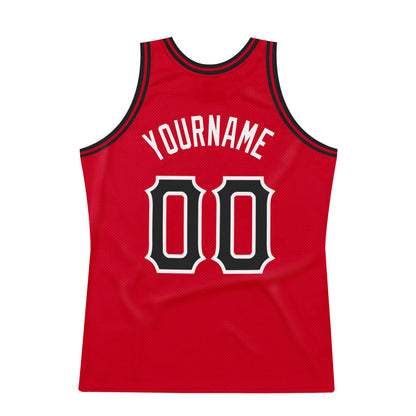 Custom Red Black-White Authentic Throwback Basketball Jersey - Sky-Custom