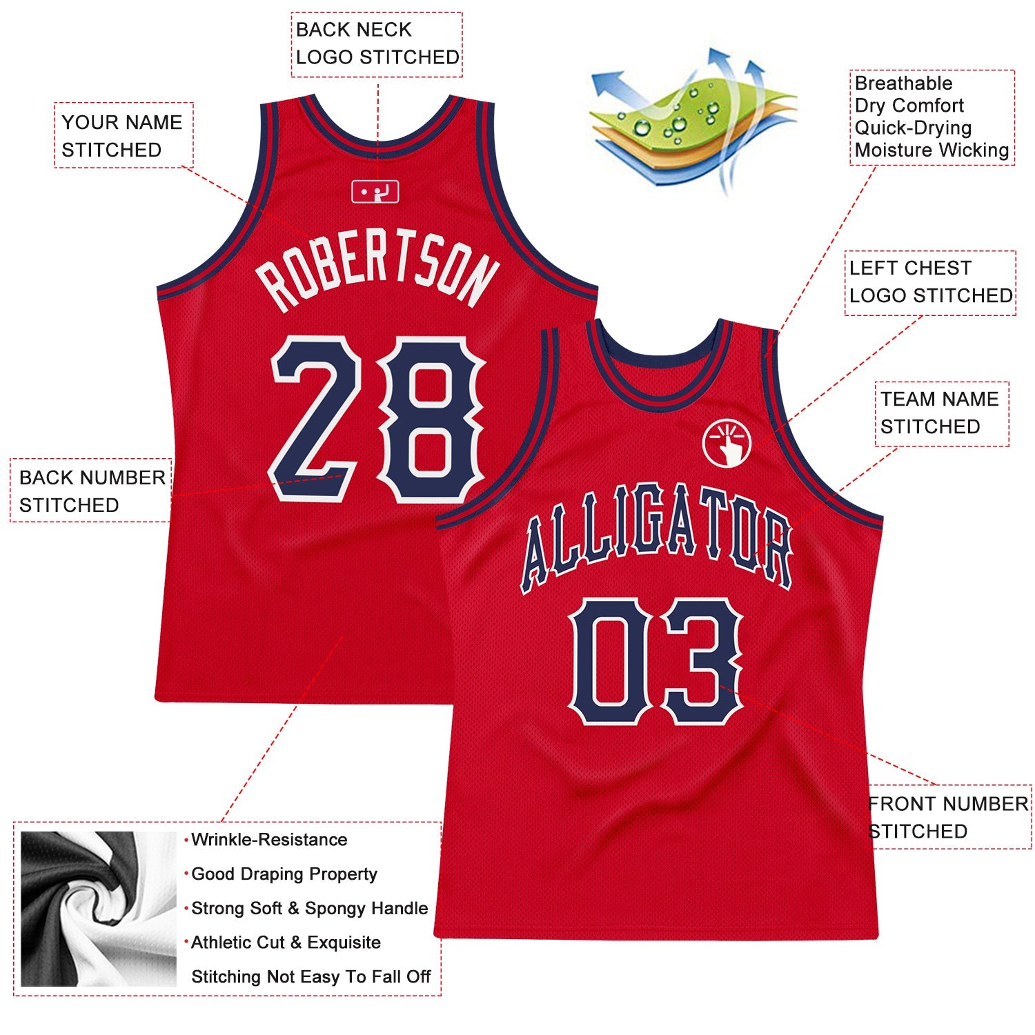 Custom Red Navy-White Authentic Throwback Basketball Jersey - Sky-Custom