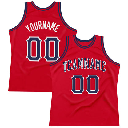 Custom Red Navy-White Authentic Throwback Basketball Jersey - Sky-Custom