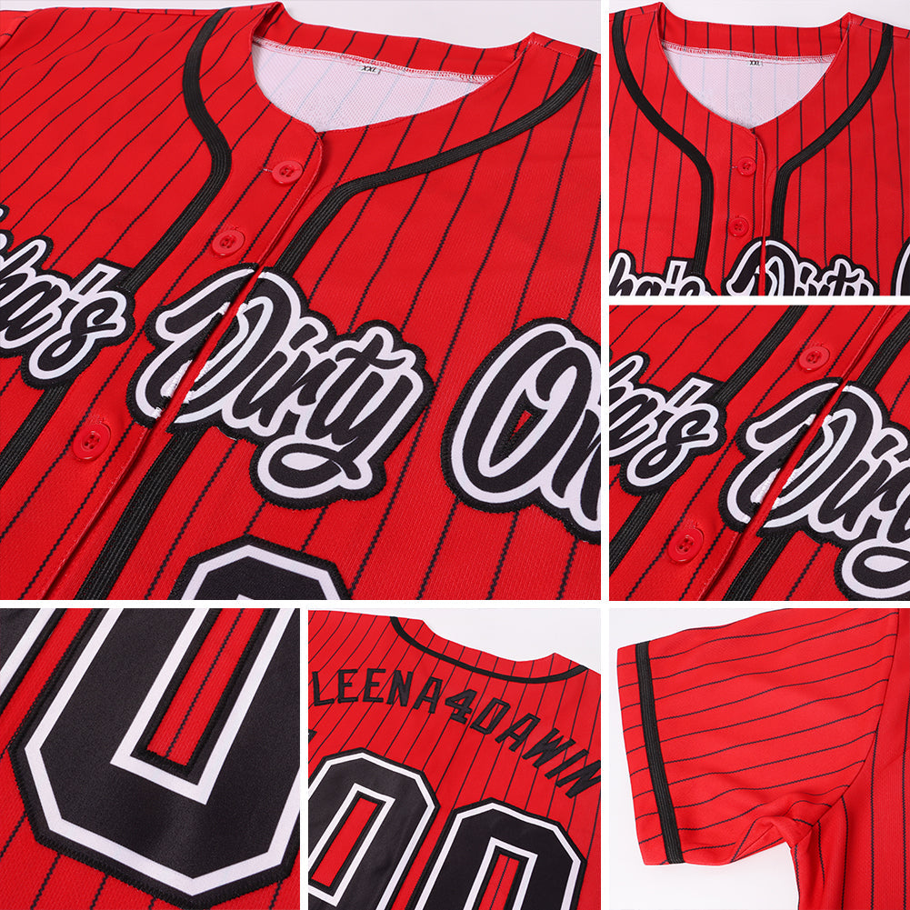 Custom Red Black Pinstripe Black-White Authentic Baseball Jersey - Sky-Custom