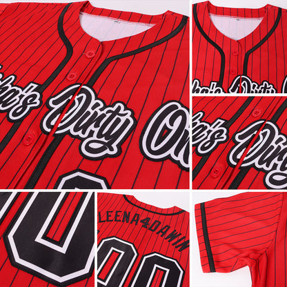 Custom Red Black Pinstripe Black-White Authentic Baseball Jersey - Sky-Custom
