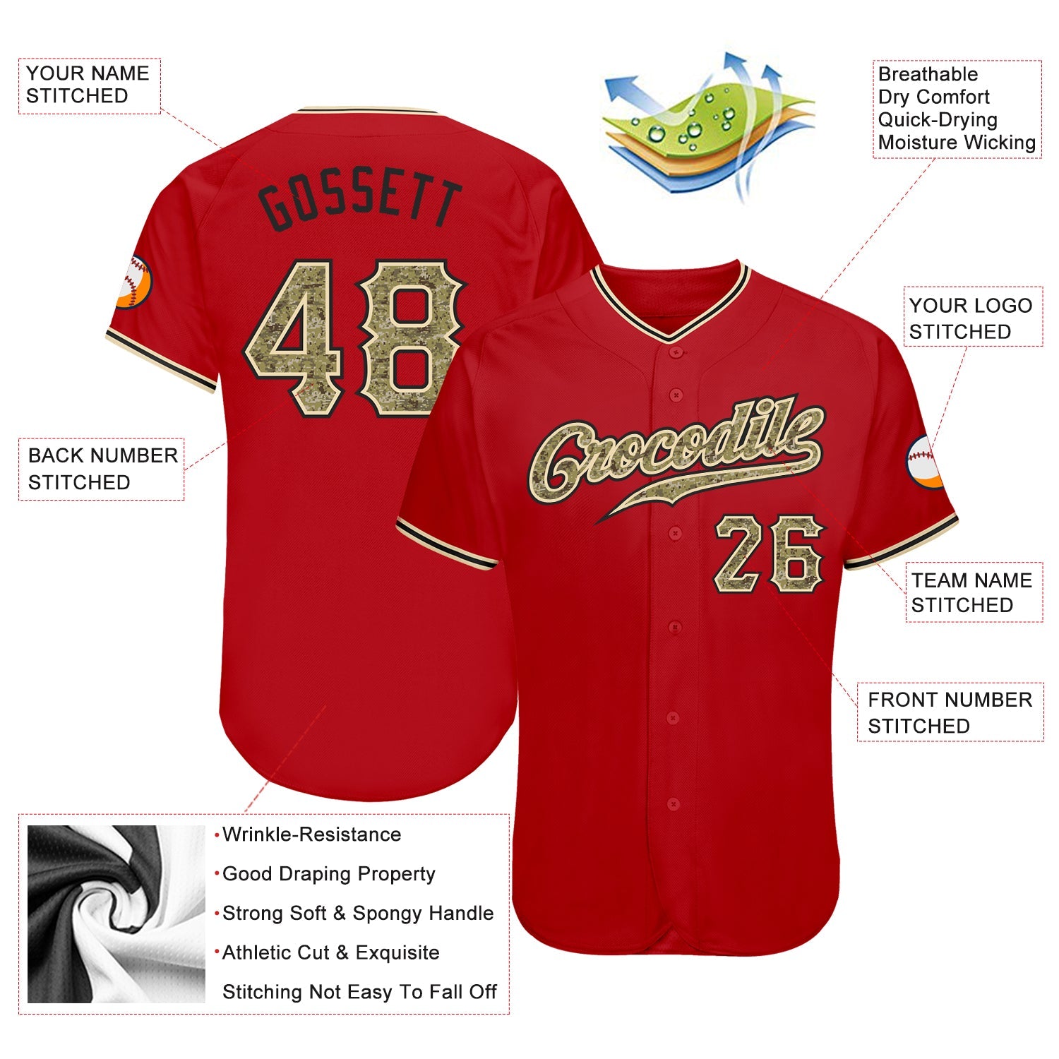 Custom Red Camo-Black Authentic Baseball Jersey - Sky-Custom