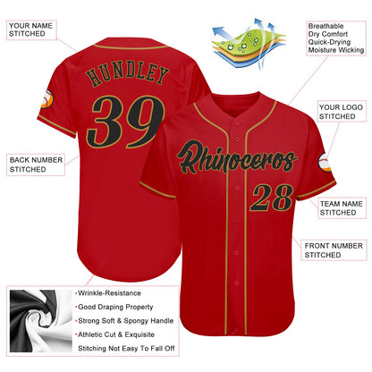 Custom Red Black-Old Gold Authentic Baseball Jersey - Sky-Custom