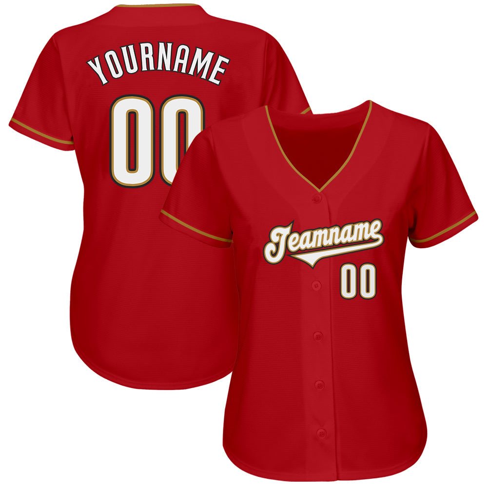 Custom Red White-Old Gold Authentic Baseball Jersey - Sky-Custom