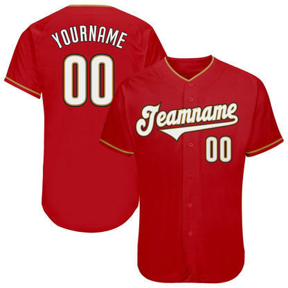 Custom Red White-Old Gold Authentic Baseball Jersey - Sky-Custom