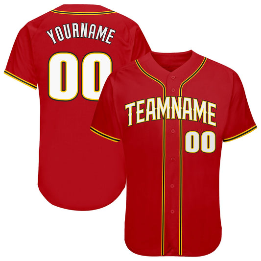 Custom Red White-Gold Authentic Baseball Jersey - Sky-Custom