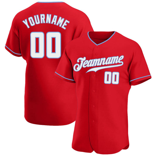 Custom Red White-Light Blue Authentic Baseball Jersey - Sky-Custom