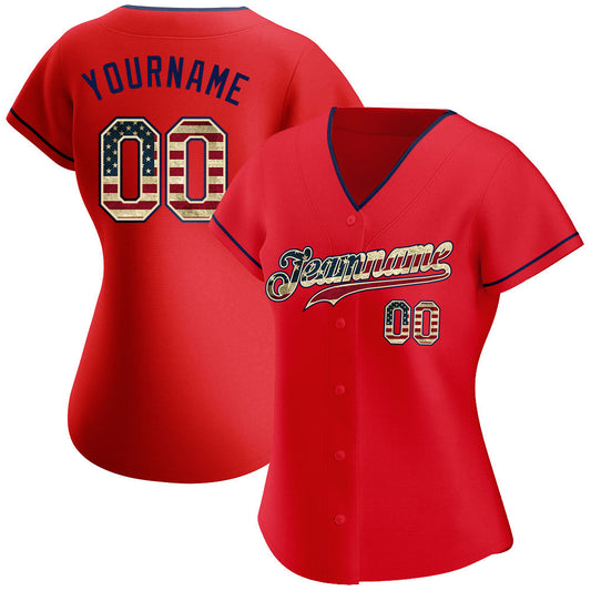 Custom Red Vintage USA Flag-Navy Authentic Baseball Jersey - Sky-Custom