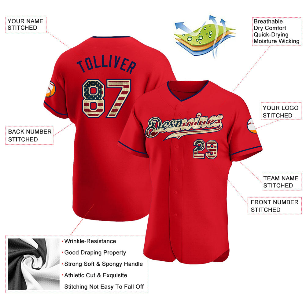 Custom Red Vintage USA Flag-Navy Authentic Baseball Jersey - Sky-Custom