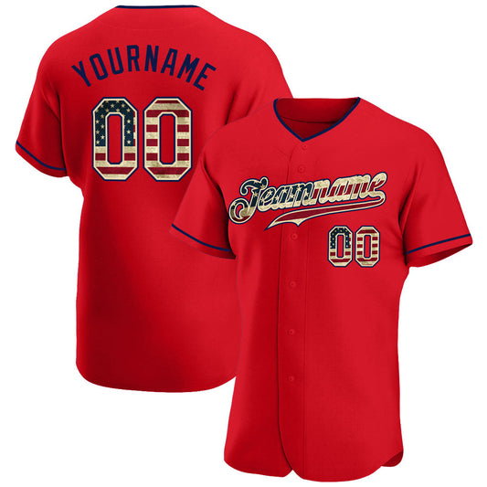 Custom Red Vintage USA Flag-Navy Authentic Baseball Jersey - Sky-Custom
