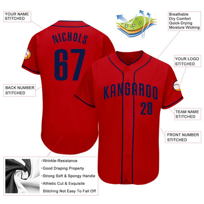 Custom Red Navy Authentic Baseball Jersey - Sky-Custom
