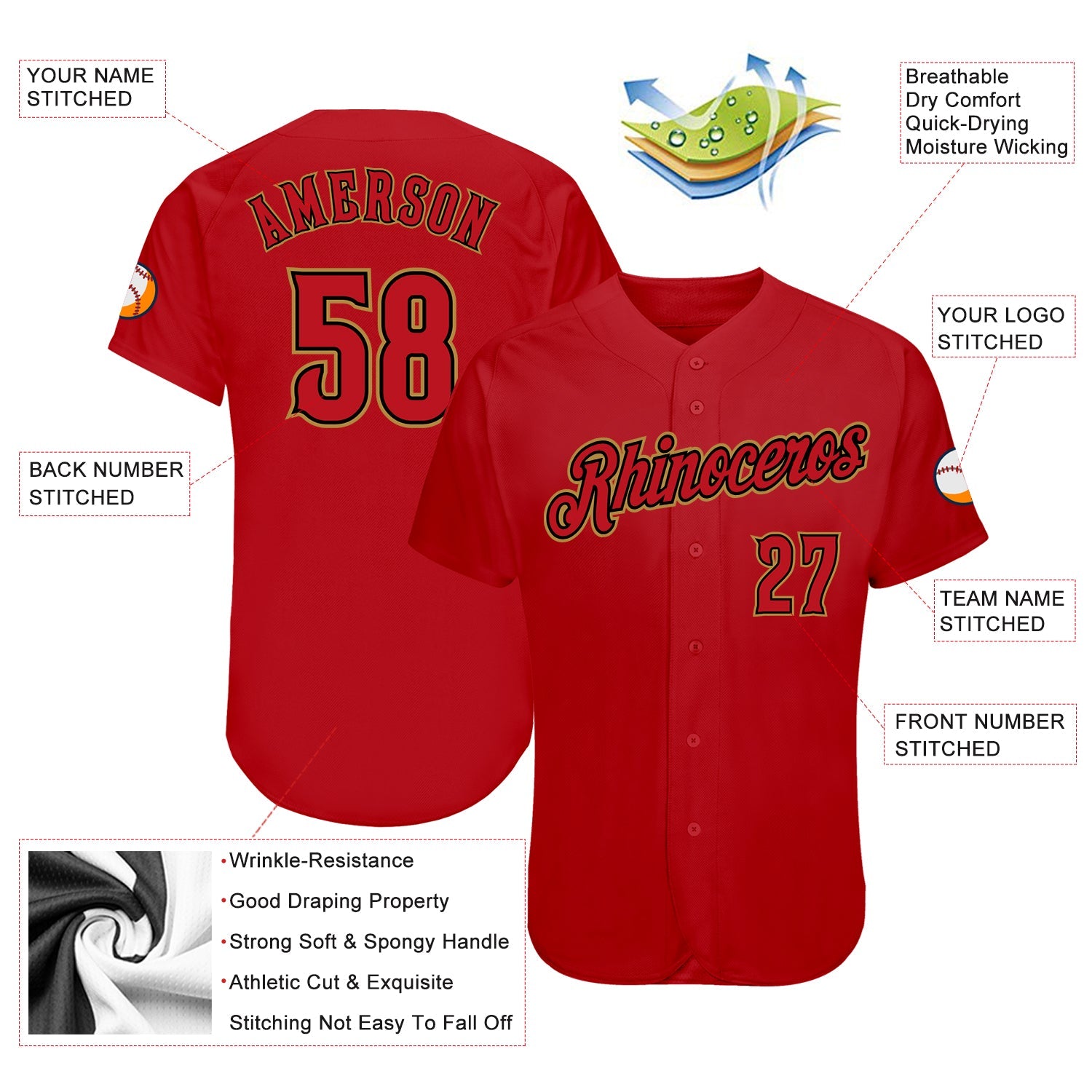 Custom Red Red-Black Authentic Baseball Jersey - Sky-Custom
