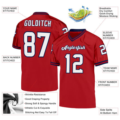 Custom Red White-Navy Mesh Authentic Throwback Football Jersey - Sky-Custom