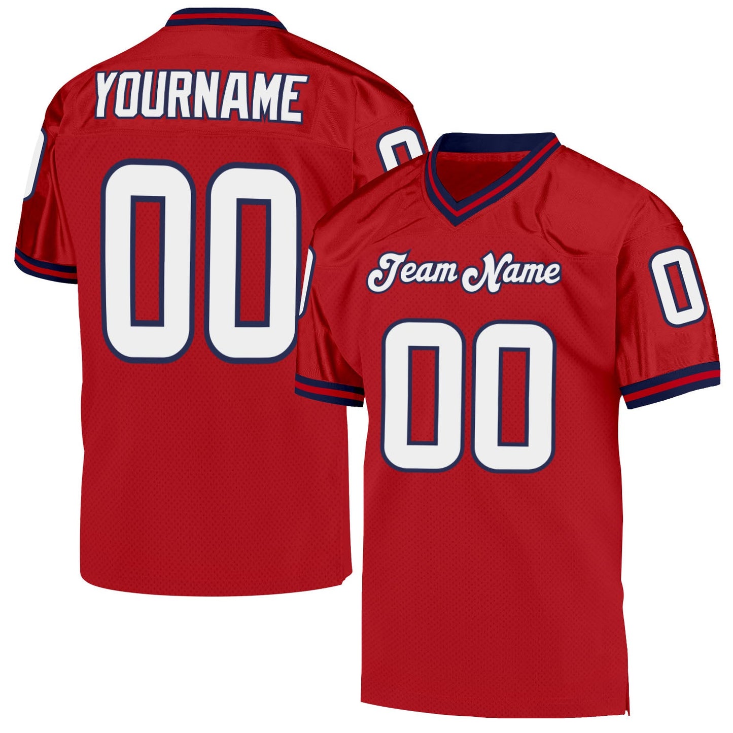 Custom Red White-Navy Mesh Authentic Throwback Football Jersey - Sky-Custom