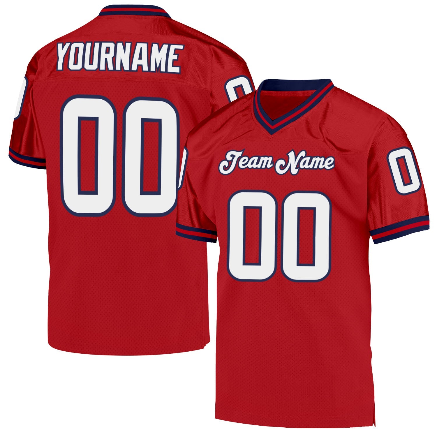 Custom Red White-Navy Mesh Authentic Throwback Football Jersey - Sky-Custom