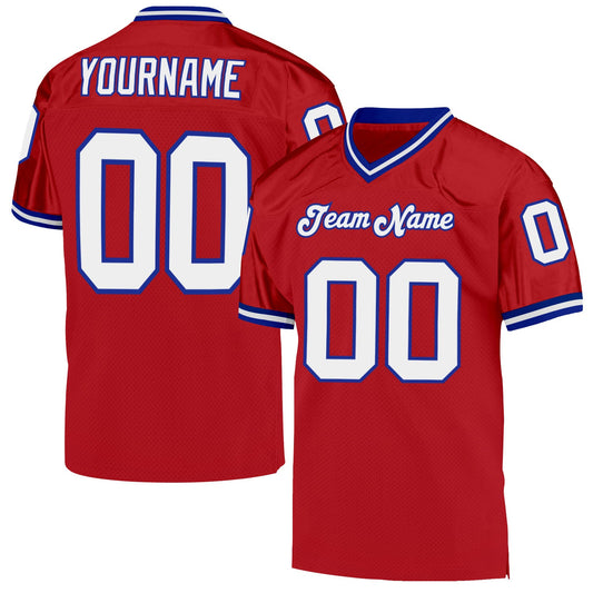 Custom Red White-Royal Mesh Authentic Throwback Football Jersey - Sky-Custom