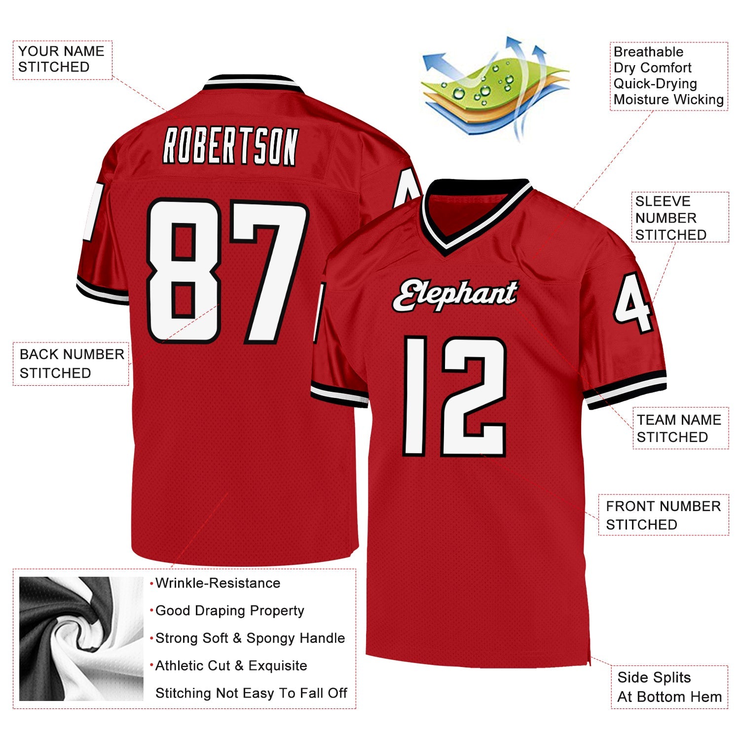 Custom Red White-Black Mesh Authentic Throwback Football Jersey - Sky-Custom