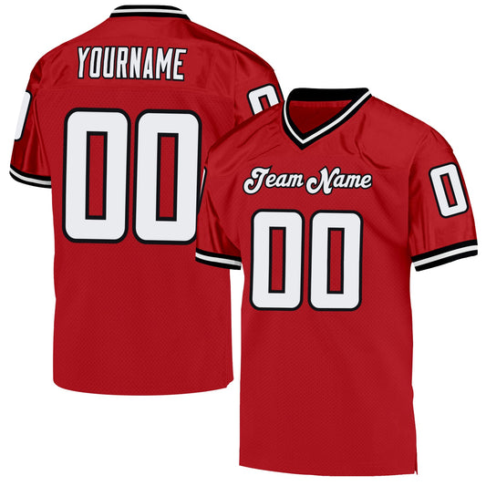 Custom Red White-Black Mesh Authentic Throwback Football Jersey - Sky-Custom