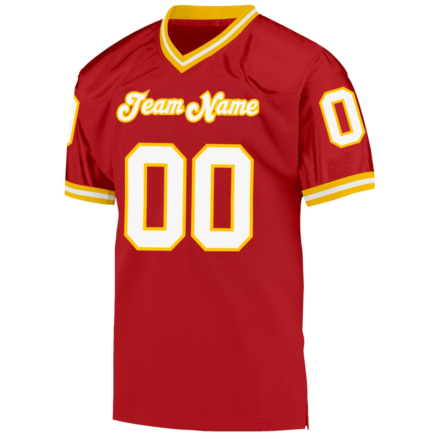 Custom Red White-Gold Mesh Authentic Throwback Football Jersey - Sky-Custom