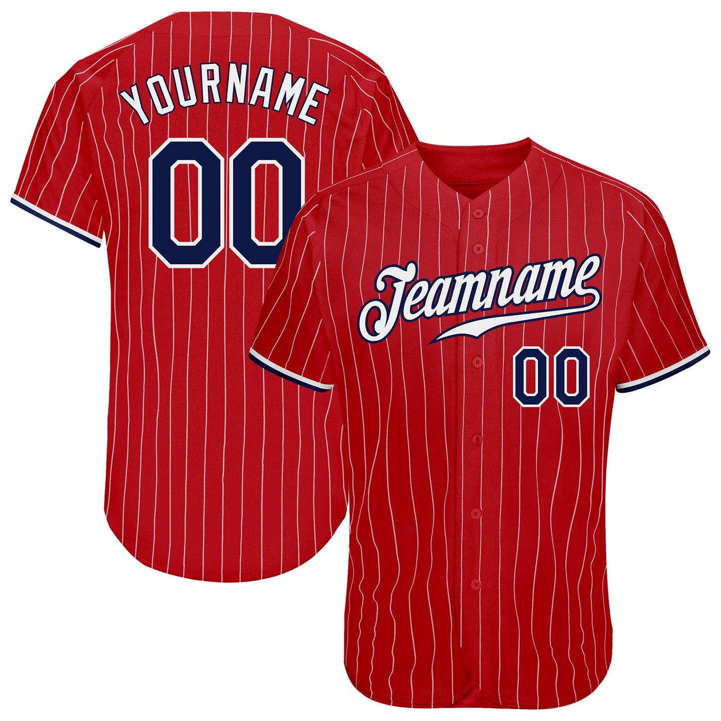 Custom Red White Pinstripe Navy-White Authentic Baseball Jersey - Sky-Custom