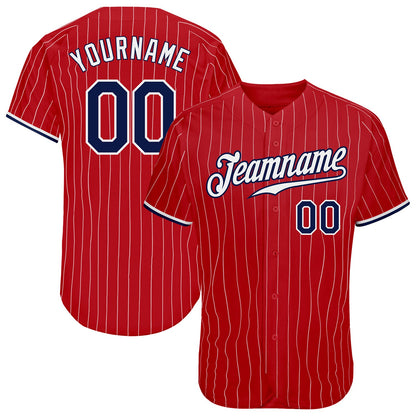 Custom Red White Pinstripe Navy-White Authentic Baseball Jersey - Sky-Custom