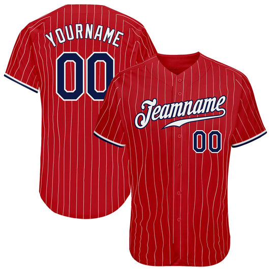 Custom Red White Pinstripe Navy-White Authentic Baseball Jersey - Sky-Custom