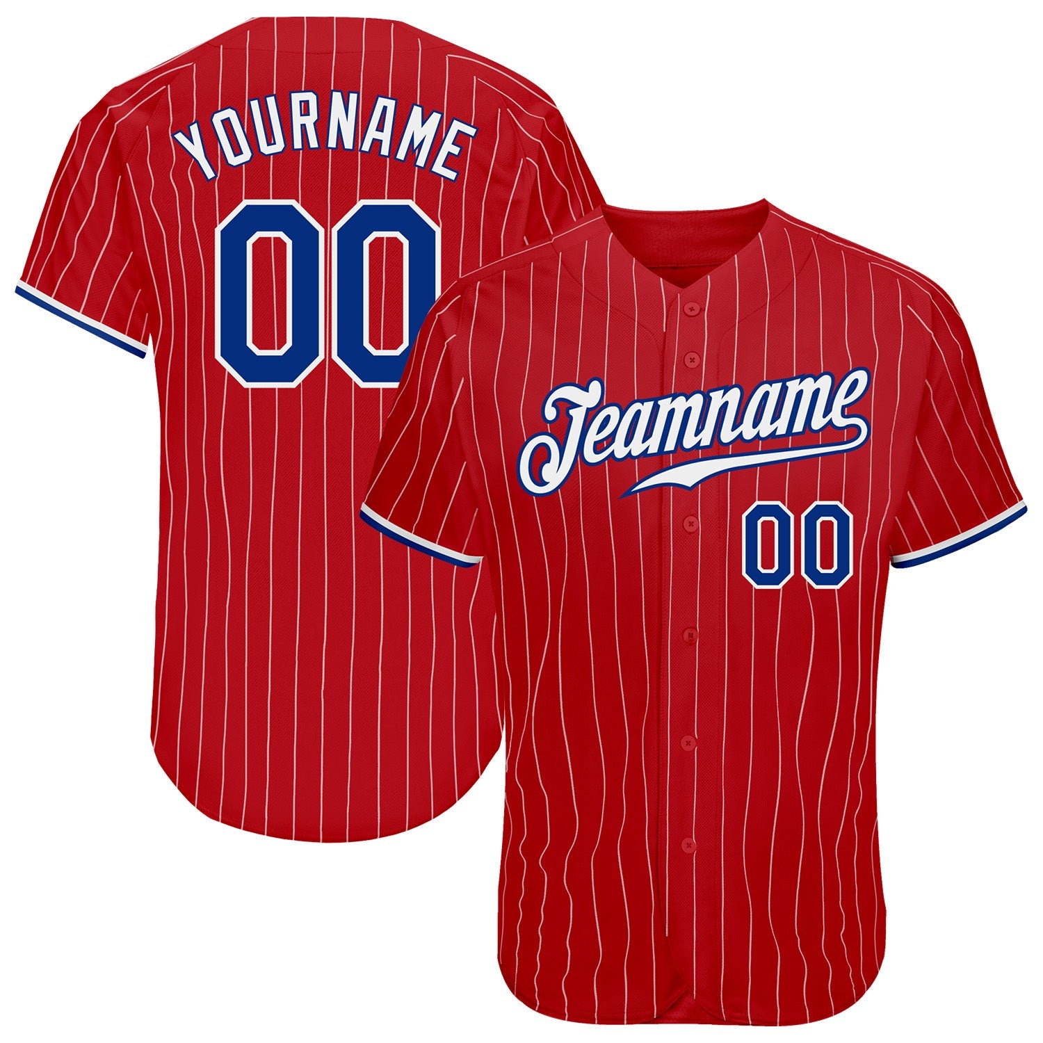 Custom Red White Pinstripe Royal-White Authentic Baseball Jersey - Sky-Custom