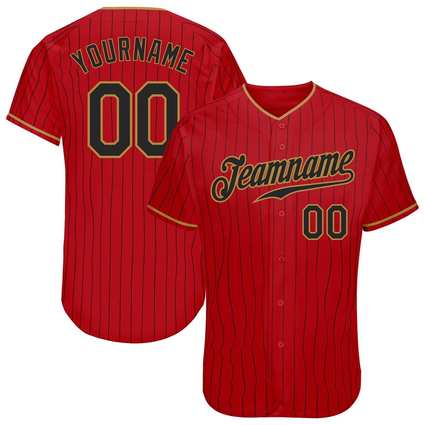 Custom Red Black Pinstripe Black-Old Gold Authentic Baseball Jersey - Sky-Custom
