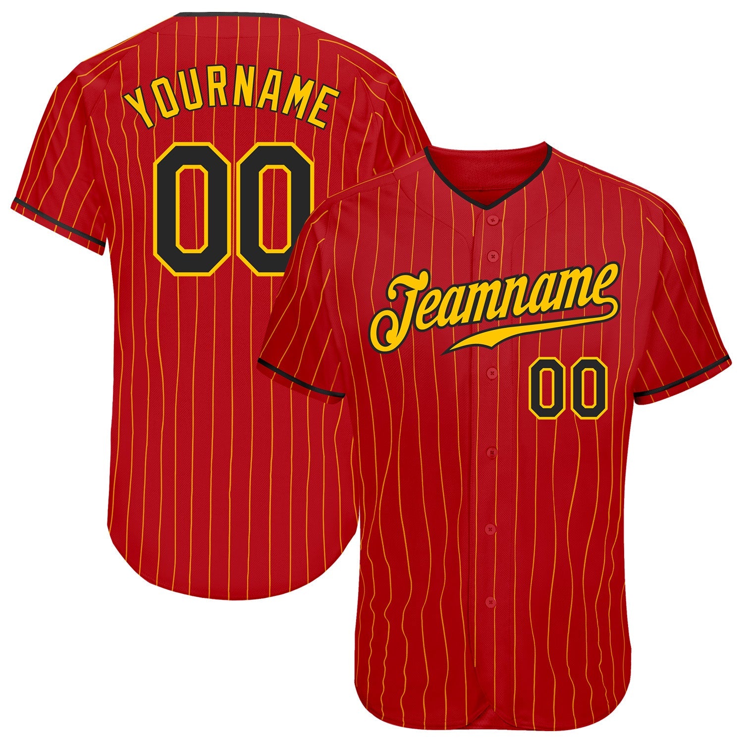 Custom Red Gold Pinstripe Black-Gold Authentic Baseball Jersey - Sky-Custom