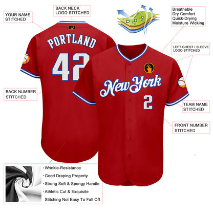 Custom Red White-Royal Authentic Baseball Jersey - Sky-Custom