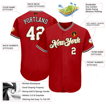 Custom Red White-Old Gold Authentic Baseball Jersey - Sky-Custom