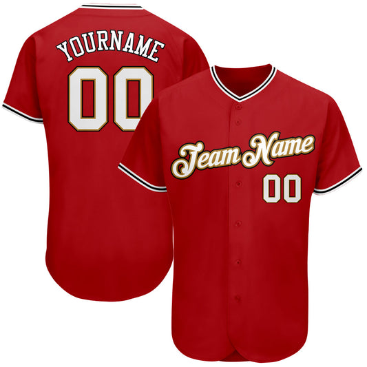 Custom Red White-Old Gold Authentic Baseball Jersey - Sky-Custom