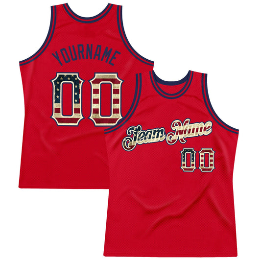 Custom Red Vintage USA Flag-Black Authentic Throwback Basketball Jersey - Sky-Custom