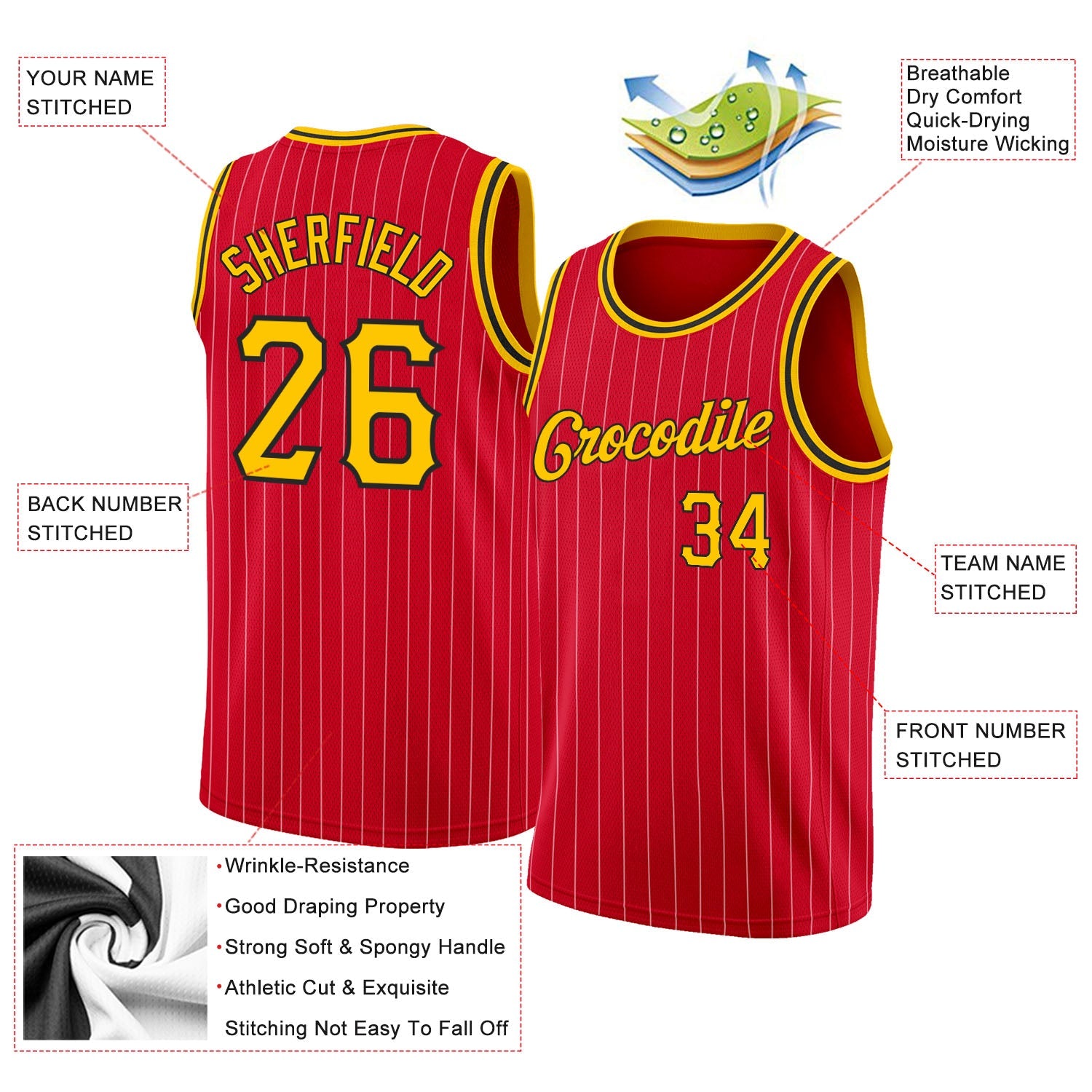 Custom Red Gold Pinstripe Gold-Black Authentic Basketball Jersey - Sky-Custom