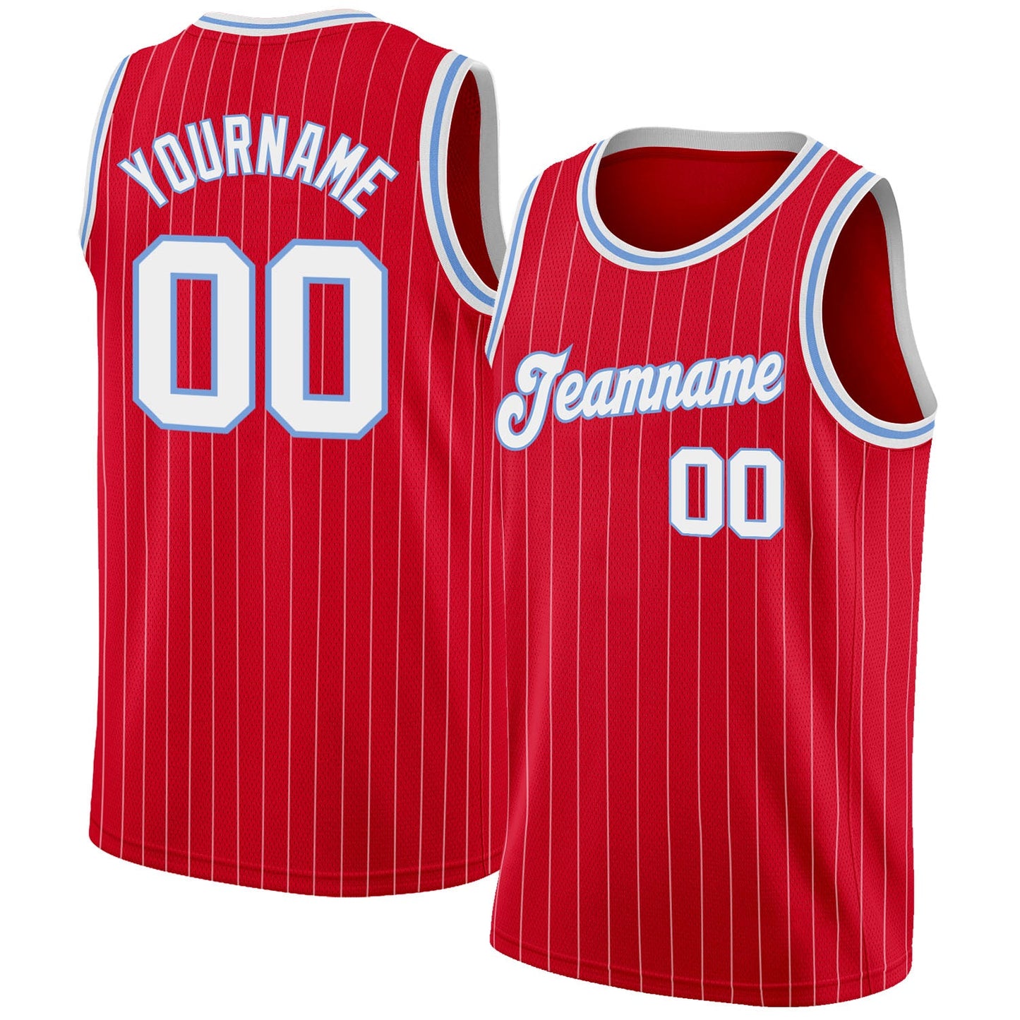 Custom Red White Pinstripe White-Light Blue Authentic Basketball Jersey - Sky-Custom