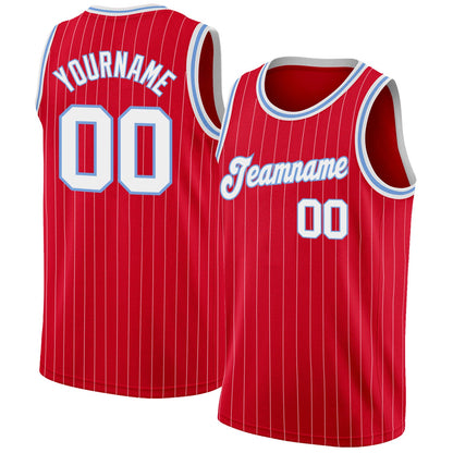 Custom Red White Pinstripe White-Light Blue Authentic Basketball Jersey - Sky-Custom