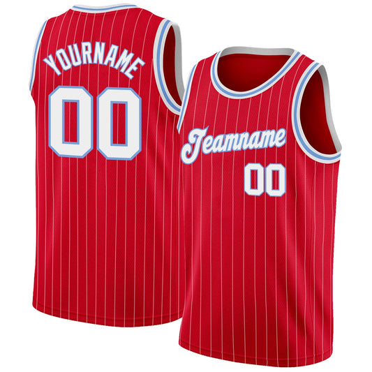 Custom Red White Pinstripe White-Light Blue Authentic Basketball Jersey - Sky-Custom