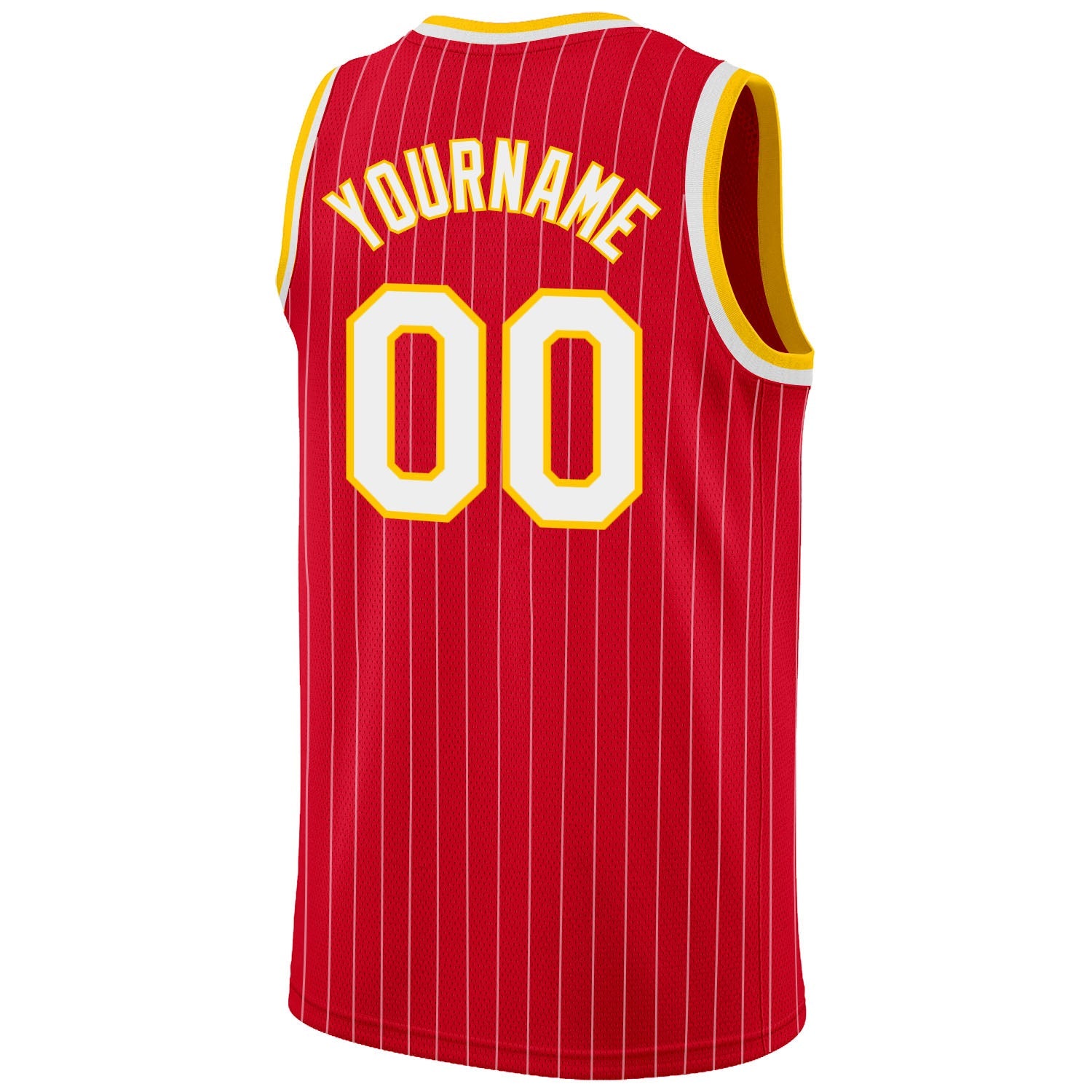 Custom Red White Pinstripe White-Gold Authentic Basketball Jersey - Sky-Custom
