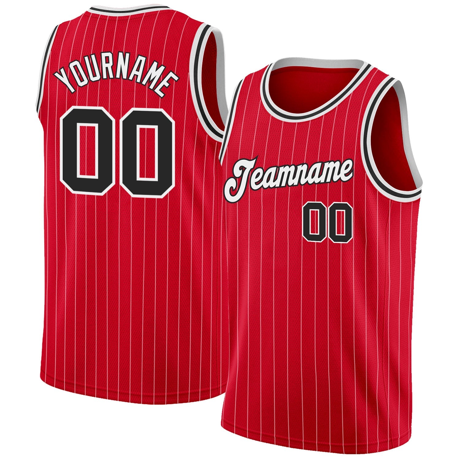 Custom Red White Pinstripe Black-White Authentic Basketball Jersey - Sky-Custom