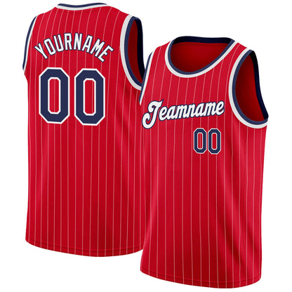 Custom Red White Pinstripe Navy-White Authentic Basketball Jersey - Sky-Custom