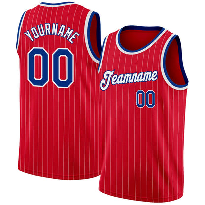 Custom Red White Pinstripe Royal-White Authentic Basketball Jersey - Sky-Custom