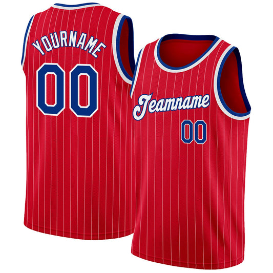 Custom Red White Pinstripe Royal-White Authentic Basketball Jersey - Sky-Custom