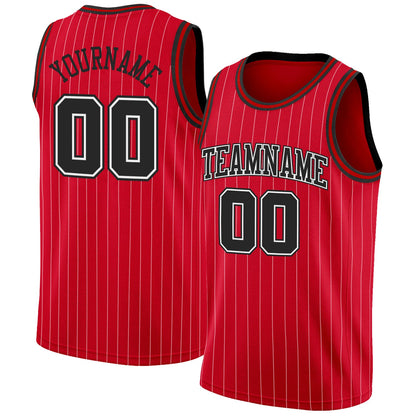 Custom Red White Pinstripe Black-White Authentic Basketball Jersey - Sky-Custom