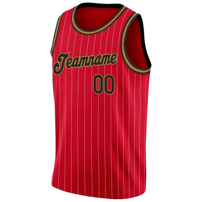 Custom Red White Pinstripe Black-Old Gold Authentic Basketball Jersey - Sky-Custom