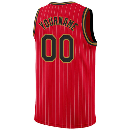 Custom Red White Pinstripe Black-Old Gold Authentic Basketball Jersey - Sky-Custom