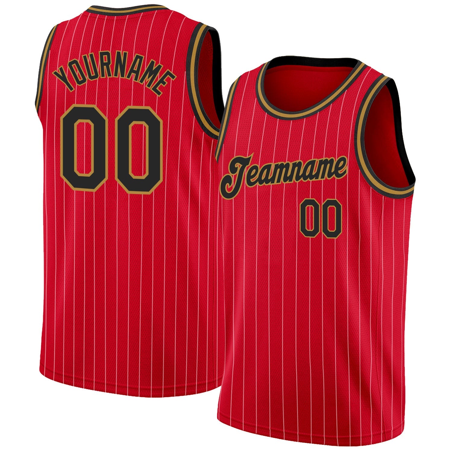 Custom Red White Pinstripe Black-Old Gold Authentic Basketball Jersey - Sky-Custom