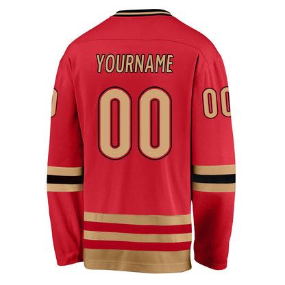 Custom Red Old Gold-Black Hockey Jersey - Sky-Custom